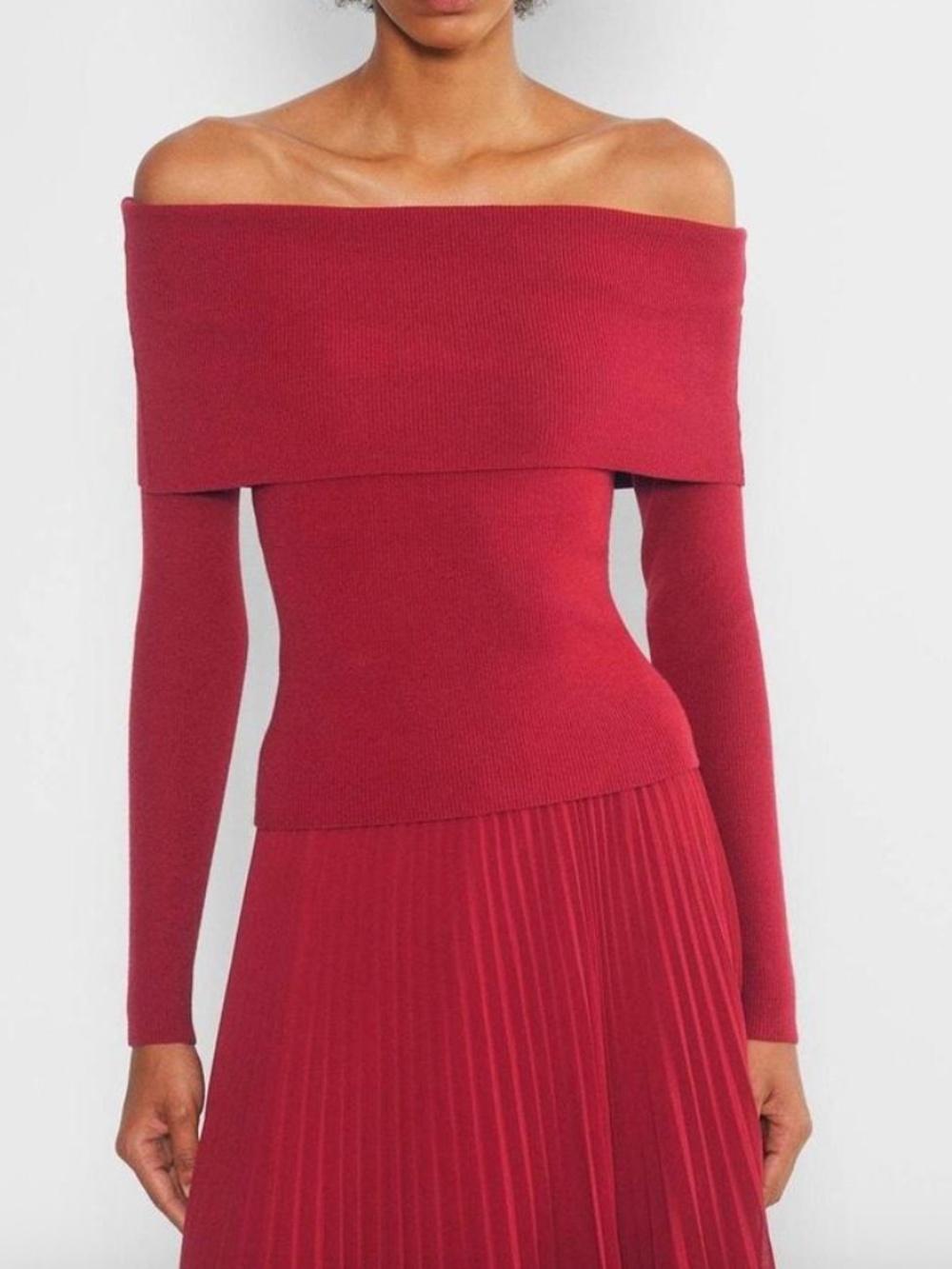 Aritzia Wilfred Free Wool Blend Off Shoulder Sweater Burgundy Size S